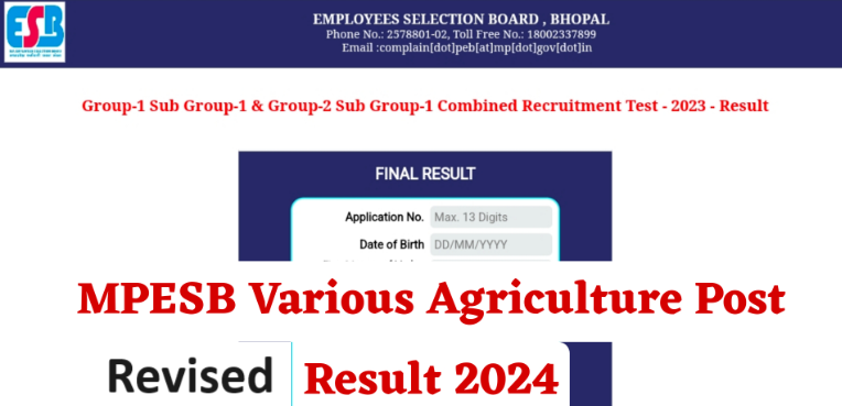 MPESB Various Agriculture Post Revised Result 2024 Released Now at https://esb.mp.gov.in/