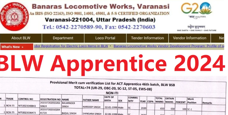 BLW Railway Apprentices Merit List Released Now at https://blw.indianrailways.gov.in/