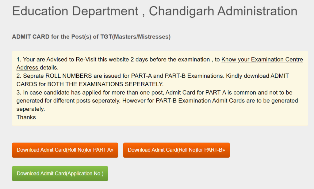 Chandigarh TGT Admit Card 2024 को केसे डाउनलोड करें ?